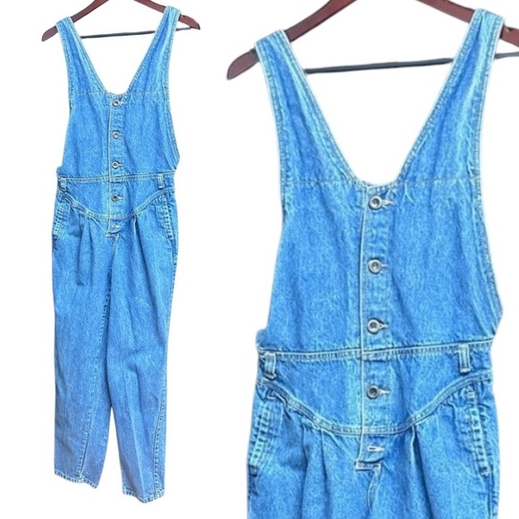Vintage denim overalls corset style belt loops straight...